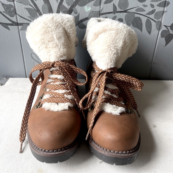 Esprit Shoes - Espirit Brown Faux Fur Lined Lace Up Ankle Boots Womens Size 10M